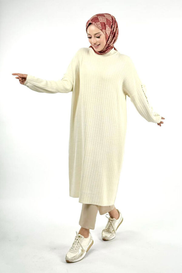 Fırfır Kol Triko Tunik 18305 Taş - 3