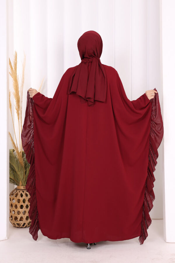 Fırfırlı Taş Detaylı Elbise 3936 Bordo - 5