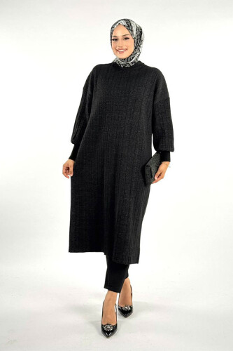 Fitilli Triko Tunik 18302 Siyah 