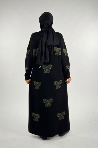 Fiyonk Desenli Triko Elbise 18208 Siyah-Gold - 2