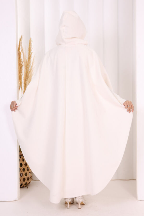 Foks Kumaş Kapşonlu Panço 70130 Ekru - 5