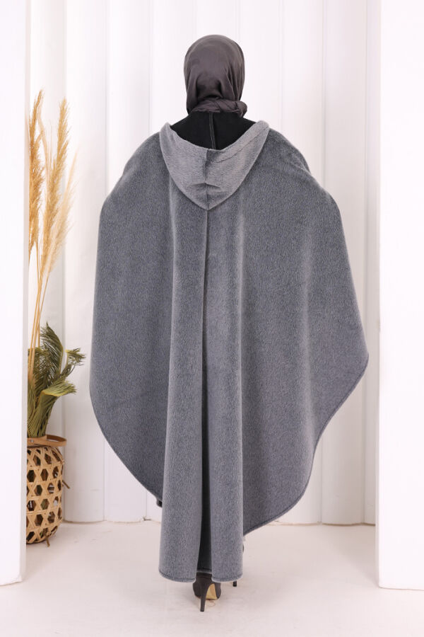 Foks Kumaş Kapşonlu Panço 70130 Gri - 3