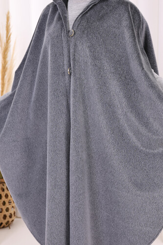 Foks Kumaş Kapşonlu Panço 70130 Gri - 5