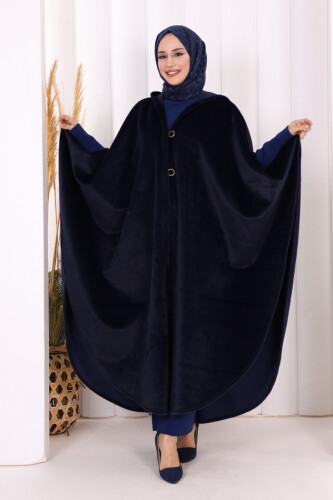 Foks Kumaş Kapşonlu Panço 70130 Lacivert