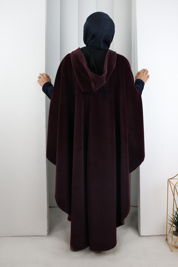 Foks Kumaş Kapşonlu Panço 70130 Mürdüm - 3