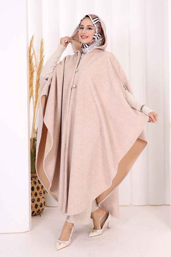 Foks Kumaş Kapşonlu Panço 70130 Somon - 2