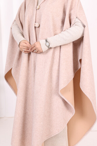 Foks Kumaş Kapşonlu Panço 70130 Somon - 6