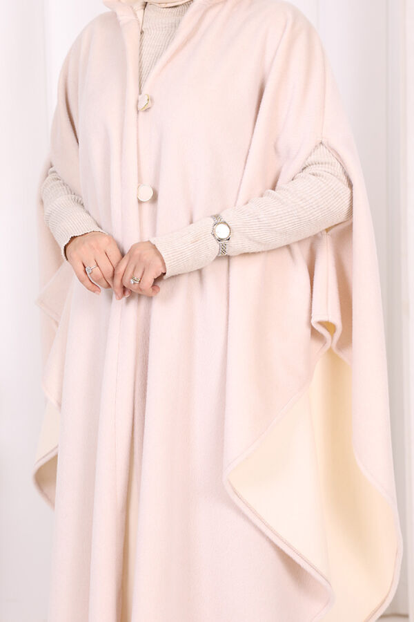 Foks Kumaş Kapşonlu Panço 70130 Taş - 6