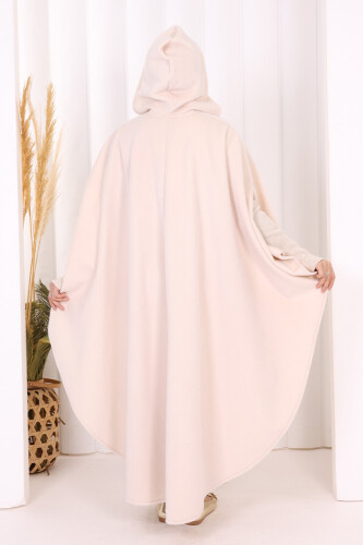 Foks Kumaş Kapşonlu Panço 70130 Taş - 4