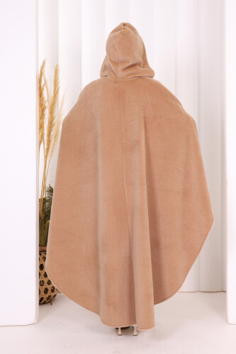 Foks Kumaş Kapşonlu Panço 70130 Vizon - 4