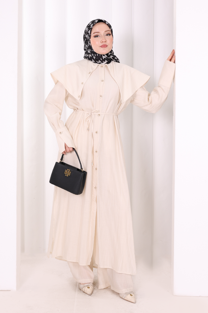 Geniş Yakalı İkili Takım 8036 Ekru - 2