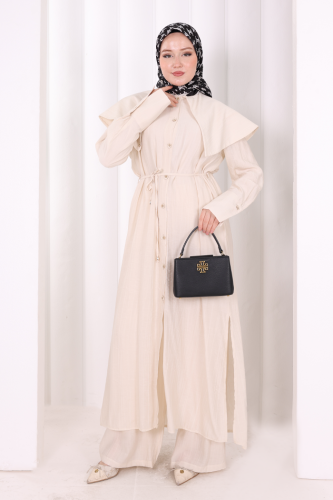 Geniş Yakalı İkili Takım 8036 Ekru - 3