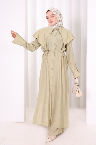 Geniş Yakalı İkili Takım 8036 Fıstık Yeşili