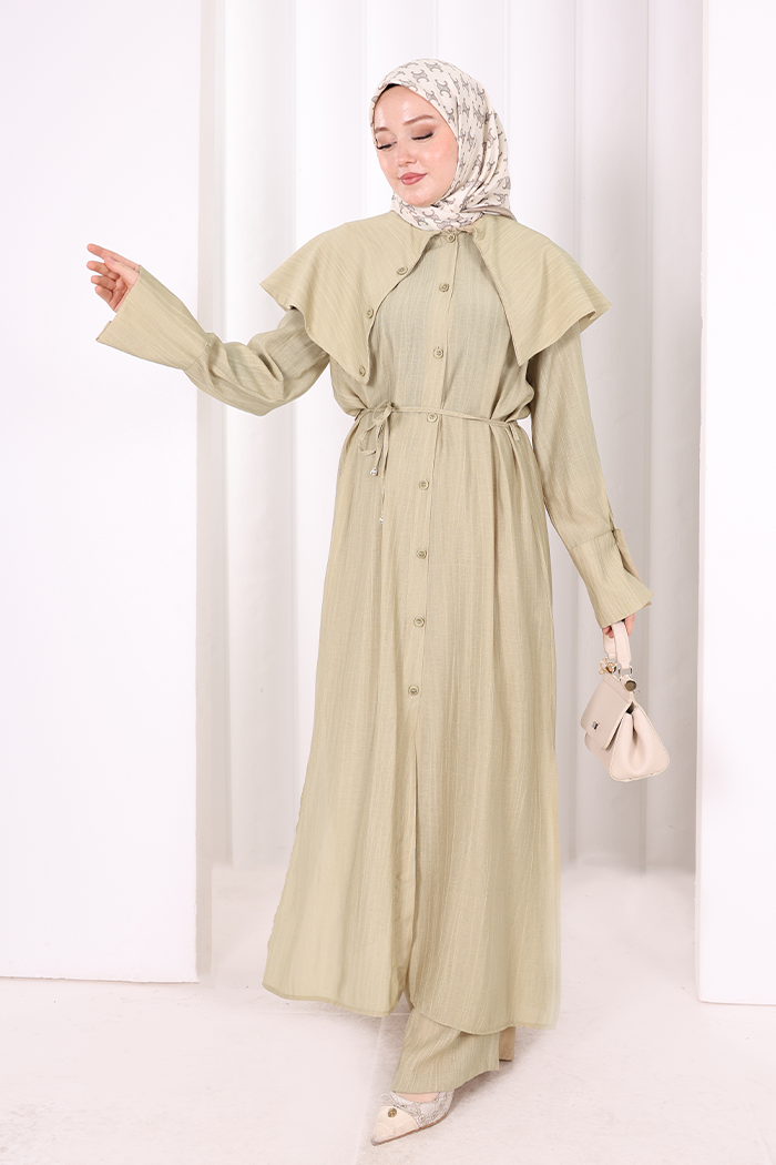 Geniş Yakalı İkili Takım 8036 Fıstık Yeşili - 1