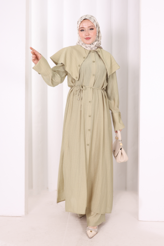 Geniş Yakalı İkili Takım 8036 Fıstık Yeşili - 2