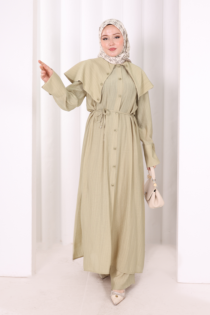 Geniş Yakalı İkili Takım 8036 Fıstık Yeşili - 2