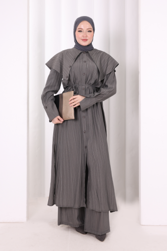 Geniş Yakalı İkili Takım 8036 Füme