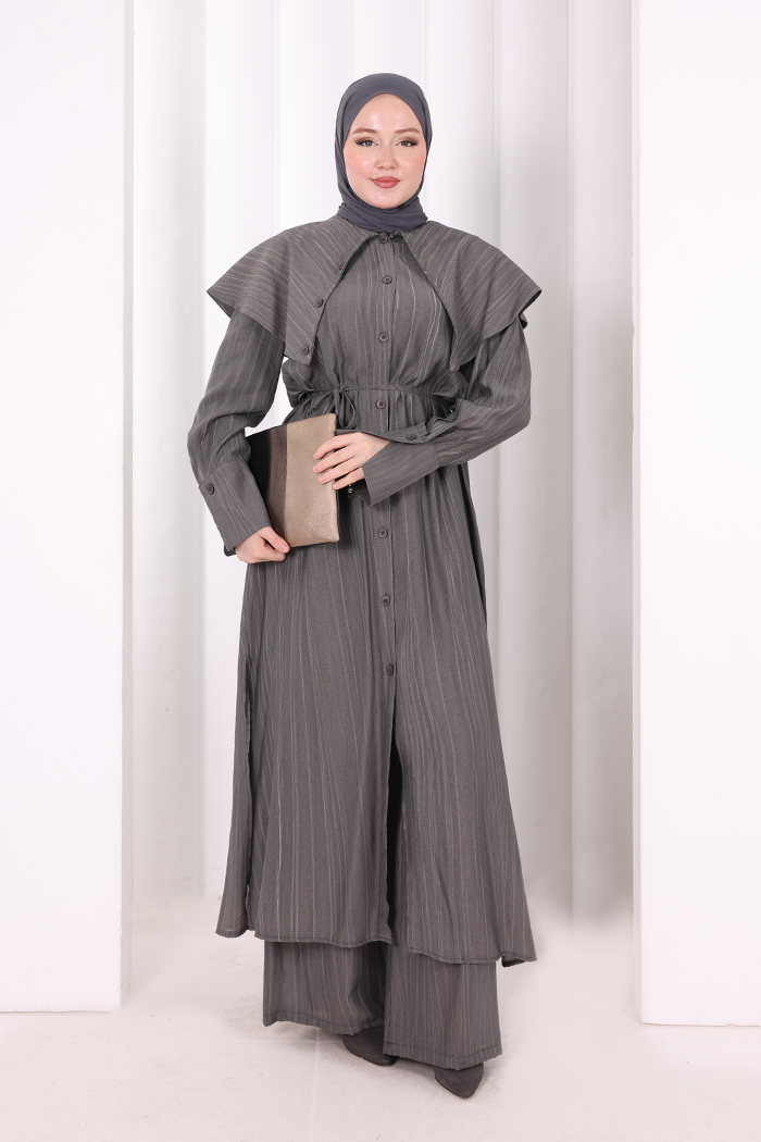 Geniş Yakalı İkili Takım 8036 Füme - 1