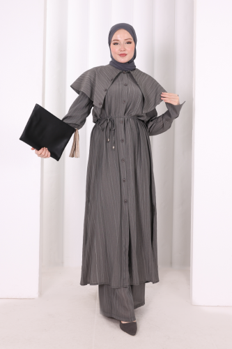 Geniş Yakalı İkili Takım 8036 Füme - 2