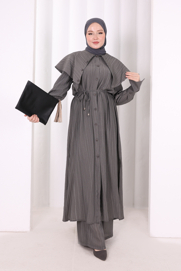 Geniş Yakalı İkili Takım 8036 Füme - 2