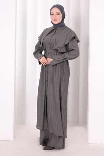 Geniş Yakalı İkili Takım 8036 Füme - 3