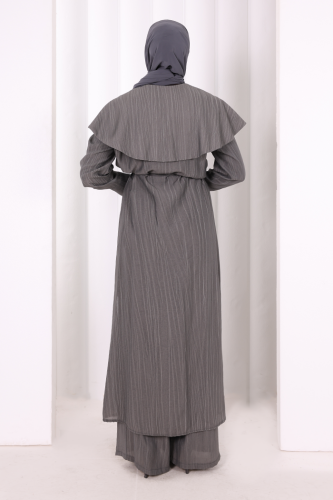 Geniş Yakalı İkili Takım 8036 Füme - 4