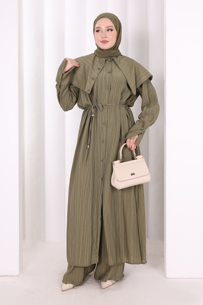 Geniş Yakalı İkili Takım 8036 Haki - 1