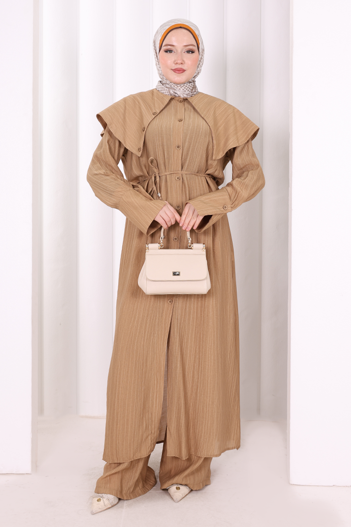 Geniş Yakalı İkili Takım 8036 Taba - 1