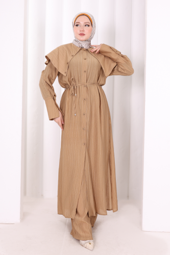 Geniş Yakalı İkili Takım 8036 Taba - 2