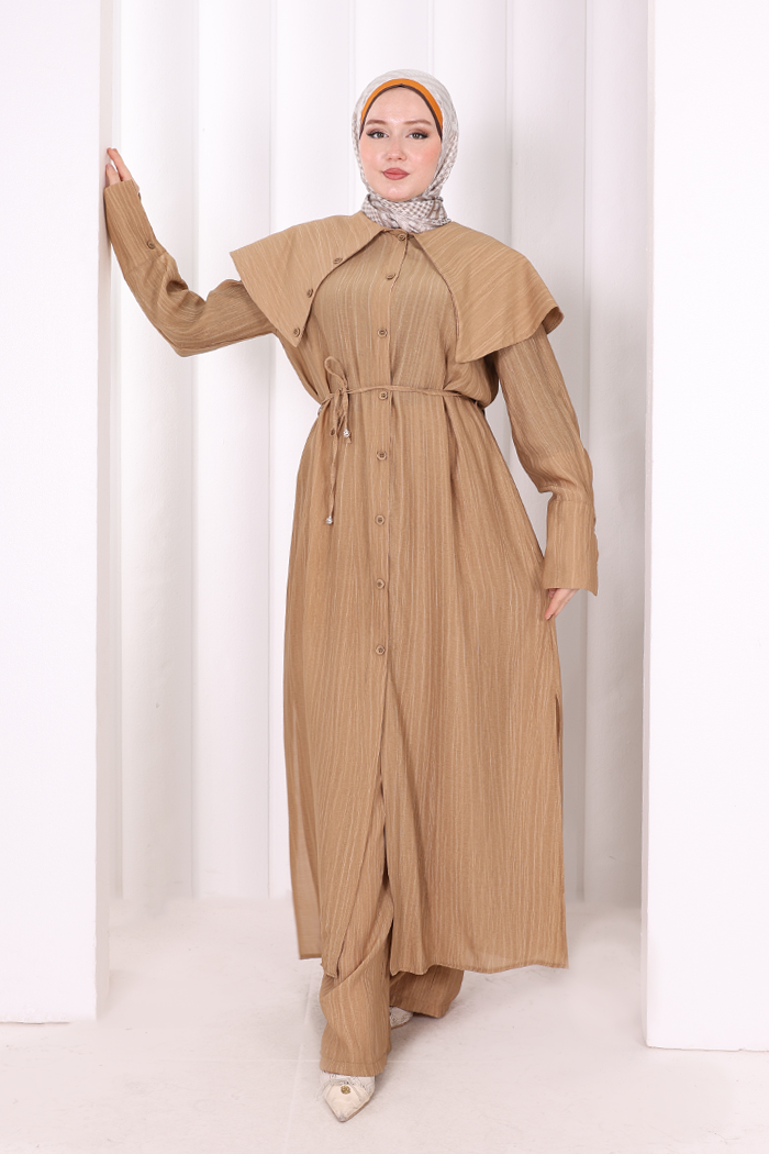 Geniş Yakalı İkili Takım 8036 Taba - 3