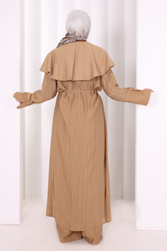 Geniş Yakalı İkili Takım 8036 Taba - 6