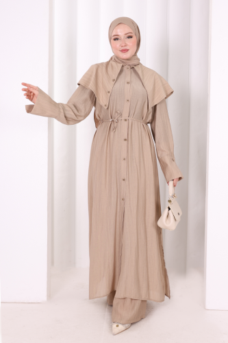 Geniş Yakalı İkili Takım 8036 Vizon