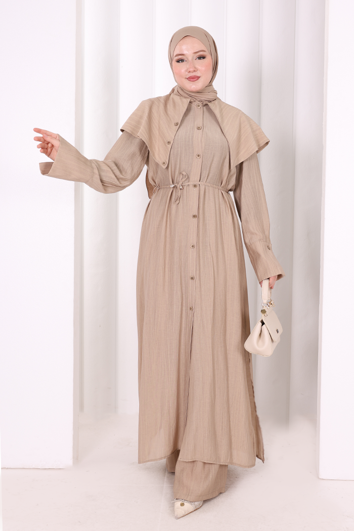 Geniş Yakalı İkili Takım 8036 Vizon - 1