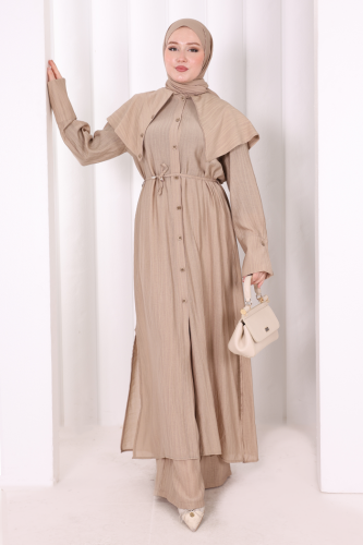 Geniş Yakalı İkili Takım 8036 Vizon - 2