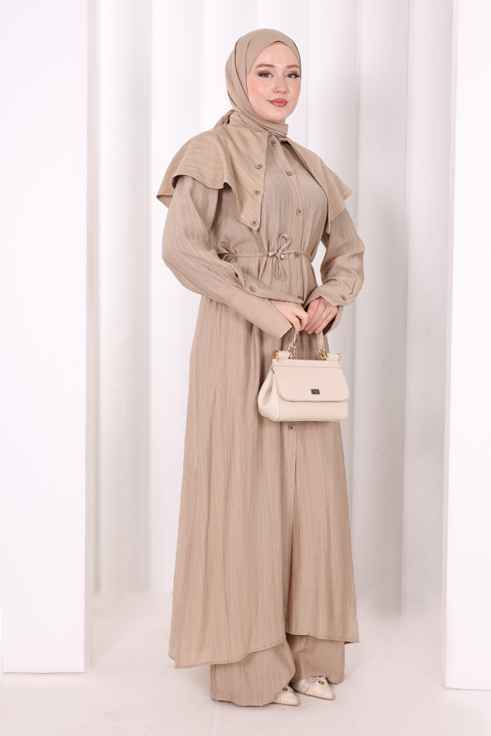 Geniş Yakalı İkili Takım 8036 Vizon - 3