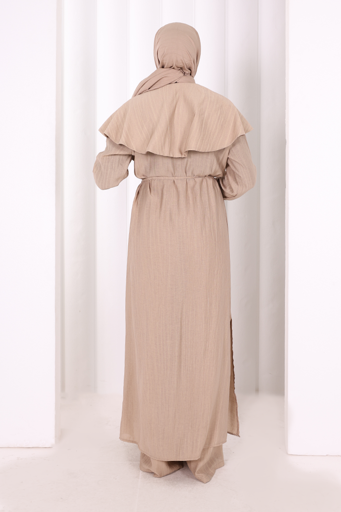 Geniş Yakalı İkili Takım 8036 Vizon - 4