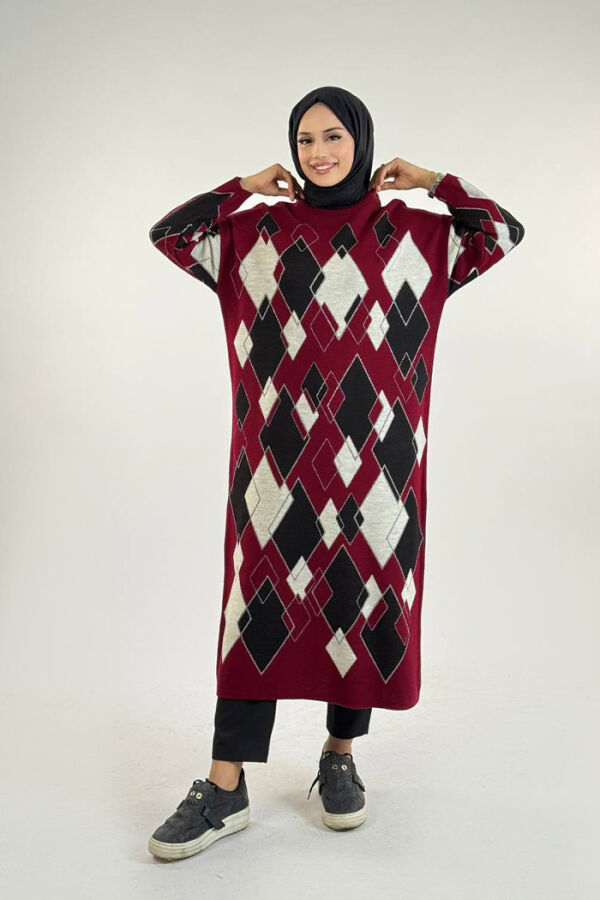 Geometrik Desen Tunik 18316 Bordo - 1