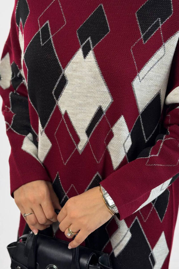 Geometrik Desen Tunik 18316 Bordo - 4