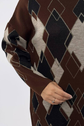 Geometrik Desen Tunik 18316 Kahverengi - 4