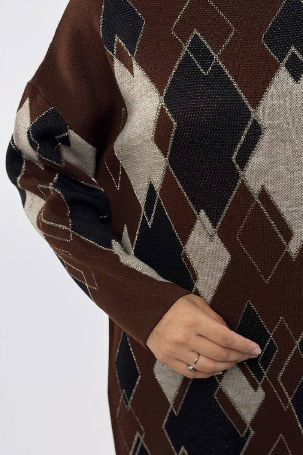 Geometrik Desen Tunik 18316 Kahverengi - 4