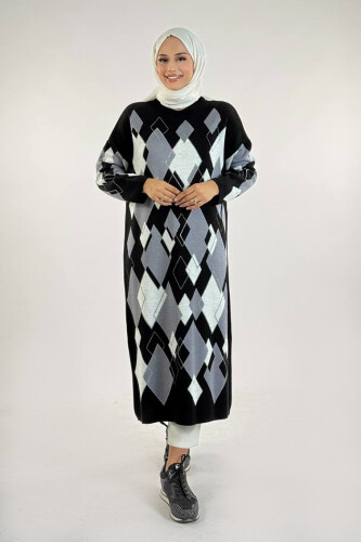 Geometrik Desen Tunik 18316 Siyah - Bym Fashion