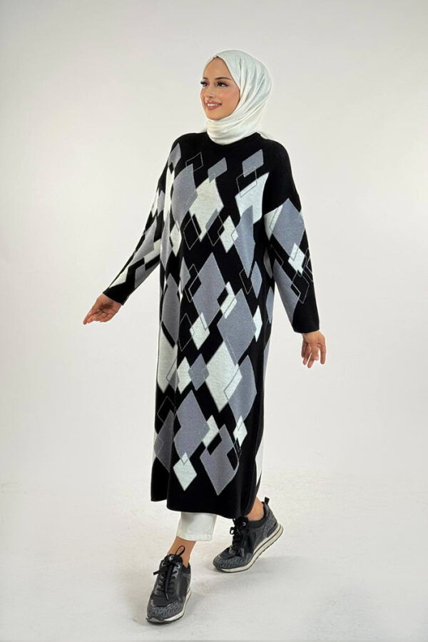 Geometrik Desen Tunik 18316 Siyah - 3