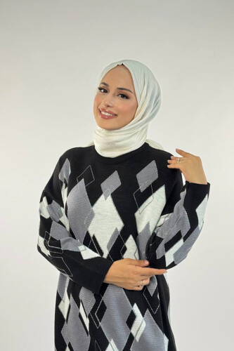 Geometrik Desen Tunik 18316 Siyah - 4