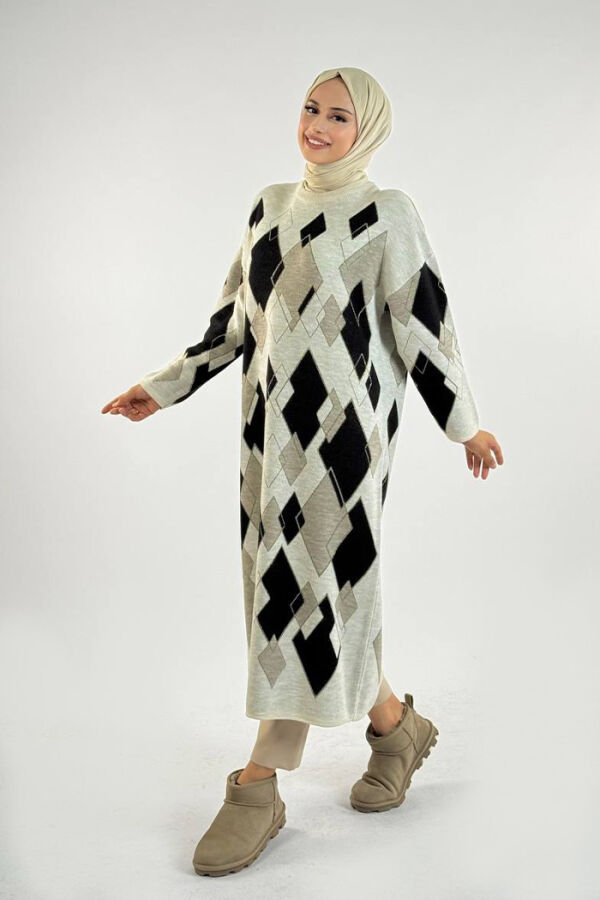 Geometrik Desen Tunik 18316 Taş - 3