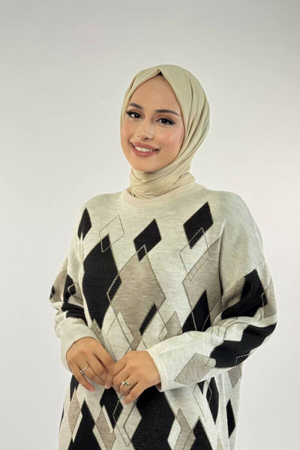 Geometrik Desen Tunik 18316 Taş - 4