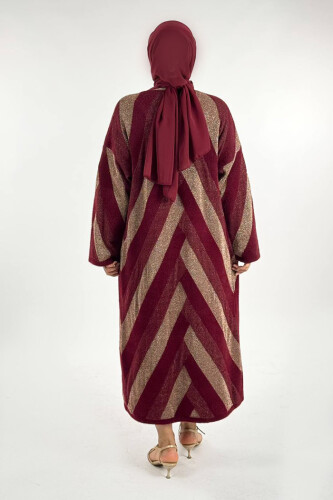 Geometrik Desenli Simli Hırka 18328 Bordo - 2