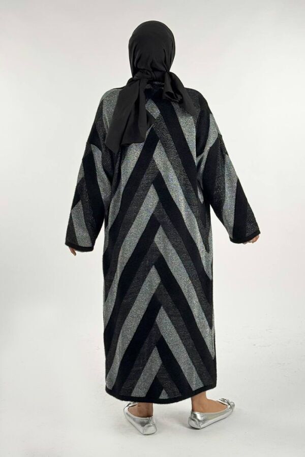 Geometrik Desenli Simli Hırka 18328 Siyah-Gümüş - 2