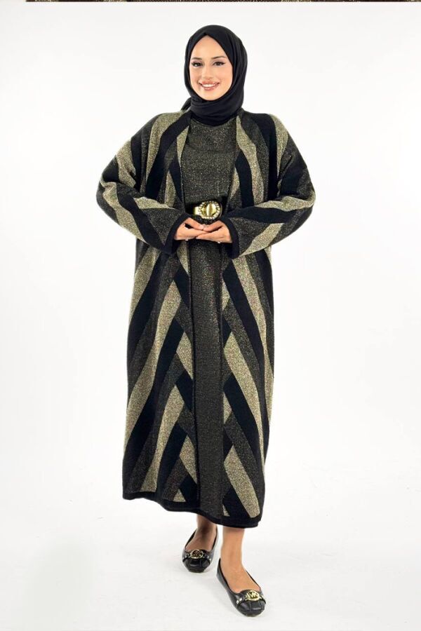 Geometrik Desenli Simli Hırka 18328 Siyah - 1