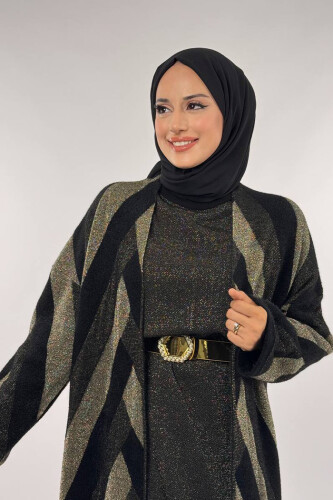 Geometrik Desenli Simli Hırka 18328 Siyah - 4