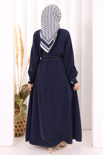 Gold Düğmeli Elbise 7065 Lacivert - 5